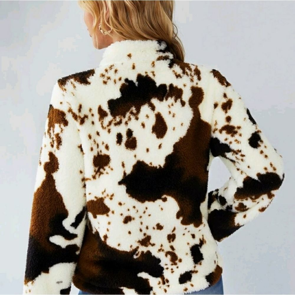 Graphic Pattern O-ring Zipper Fleece Jacket - Picture 2 of 6